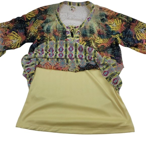 Anthropologie Women M Blouse Fig and Flower Sheer Lace Back Top with Yellow Cami - Picture 5 of 8